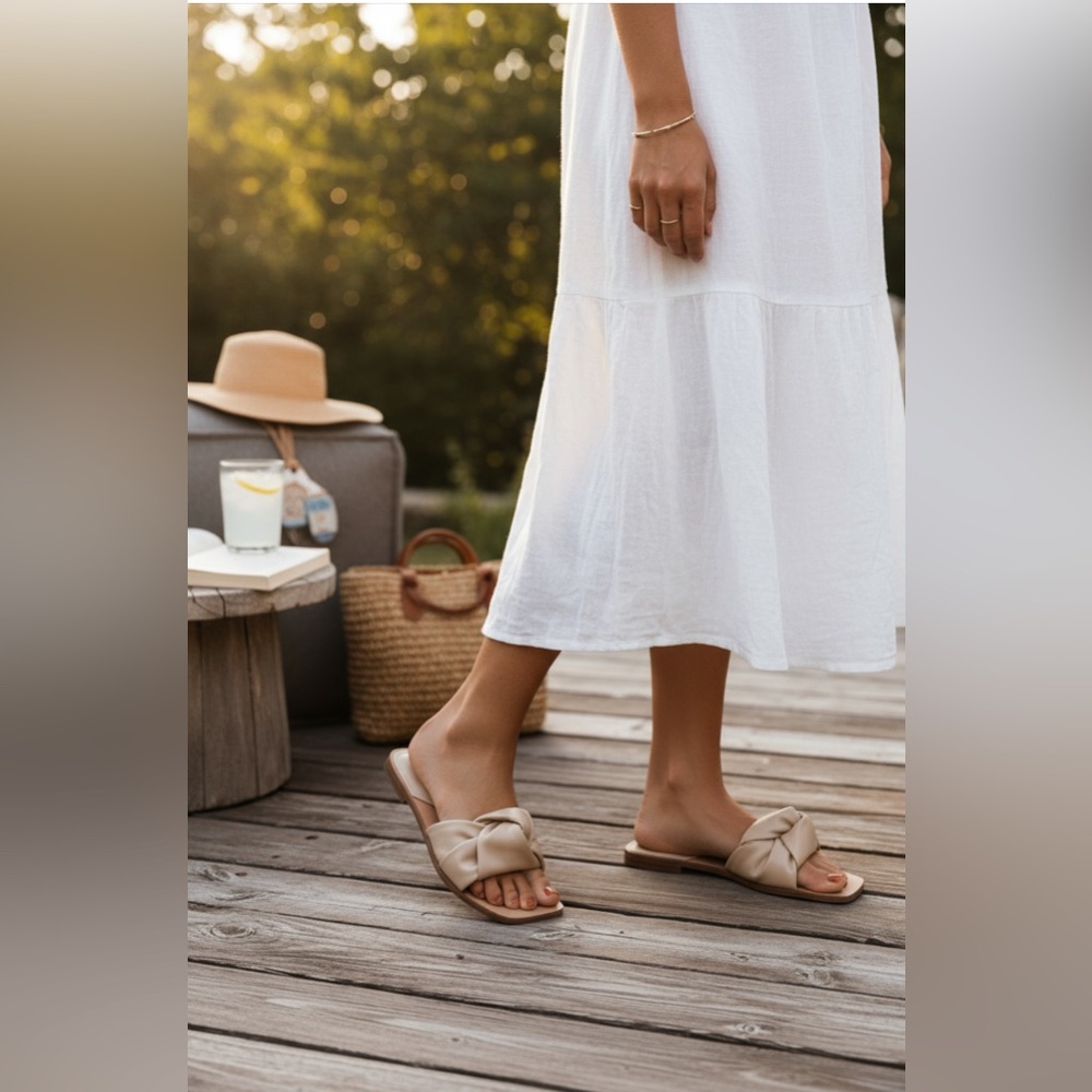Nine West Taupe Knotted Slide Sandals